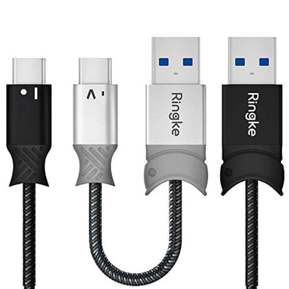 USB Type C Braided Nylon Smart Fish Data Charging Cable 1.2M + 20CM C type (2-Pack)
