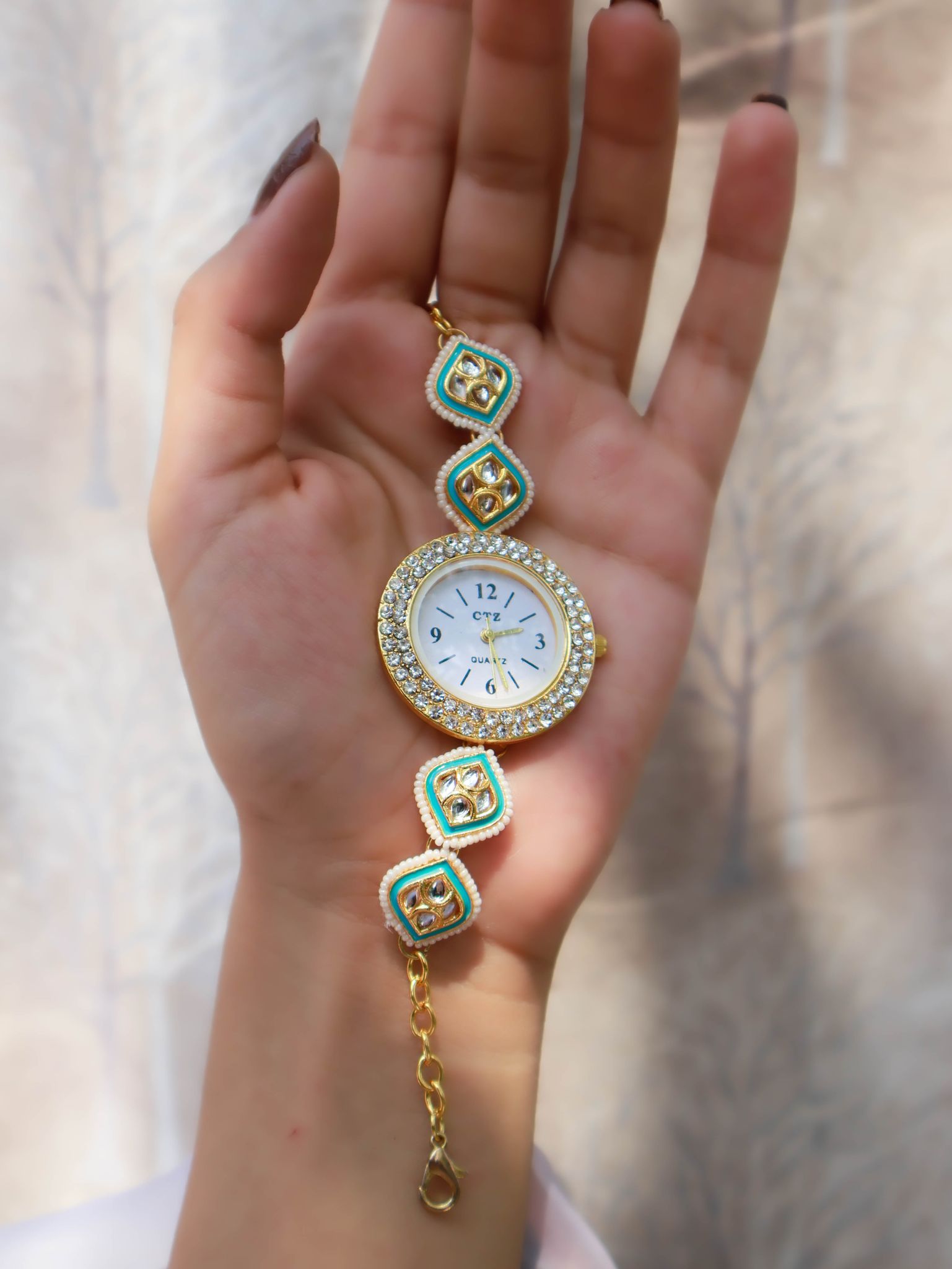 Kelly Turquoise Meenakari Wrist Watch-Turquoise