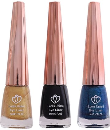 Looks United Metallic Long Lasting Intense Single Stroke Fashion Eyeliner (Metallic Canary Yellow, Coal Black, Looks United Metallic Blue Orchid)Pack Of 3