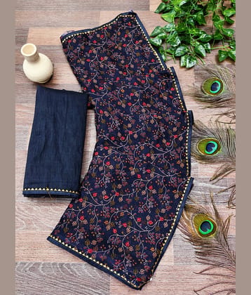 Kanooda Prints Georgette Printed Regular Saree With Unstitched Blouse Piece ( Navy Blue )