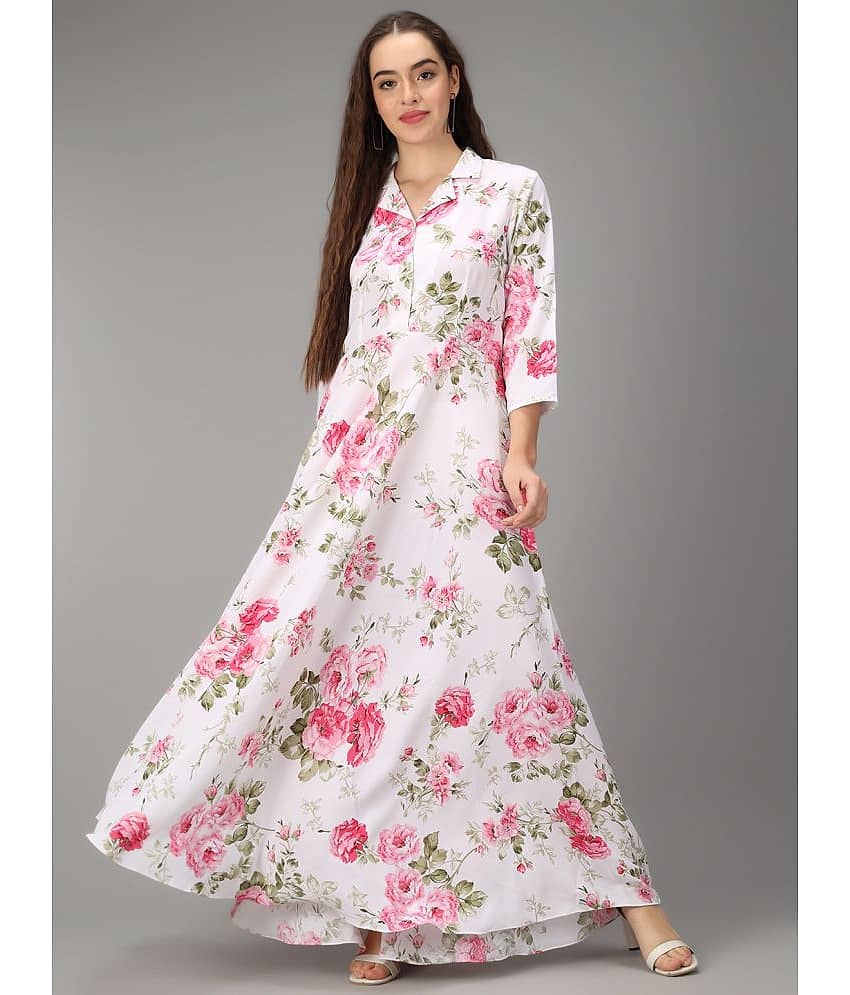 Rudrakriti Women Crepe Printed A-line Dress ( White )