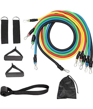 Rubber Resistance Band Exercise, Stretching and Workout Toning Tube Kit with Handles, Door Anchor, Ankle Strap, Set of 11, Pack of 1