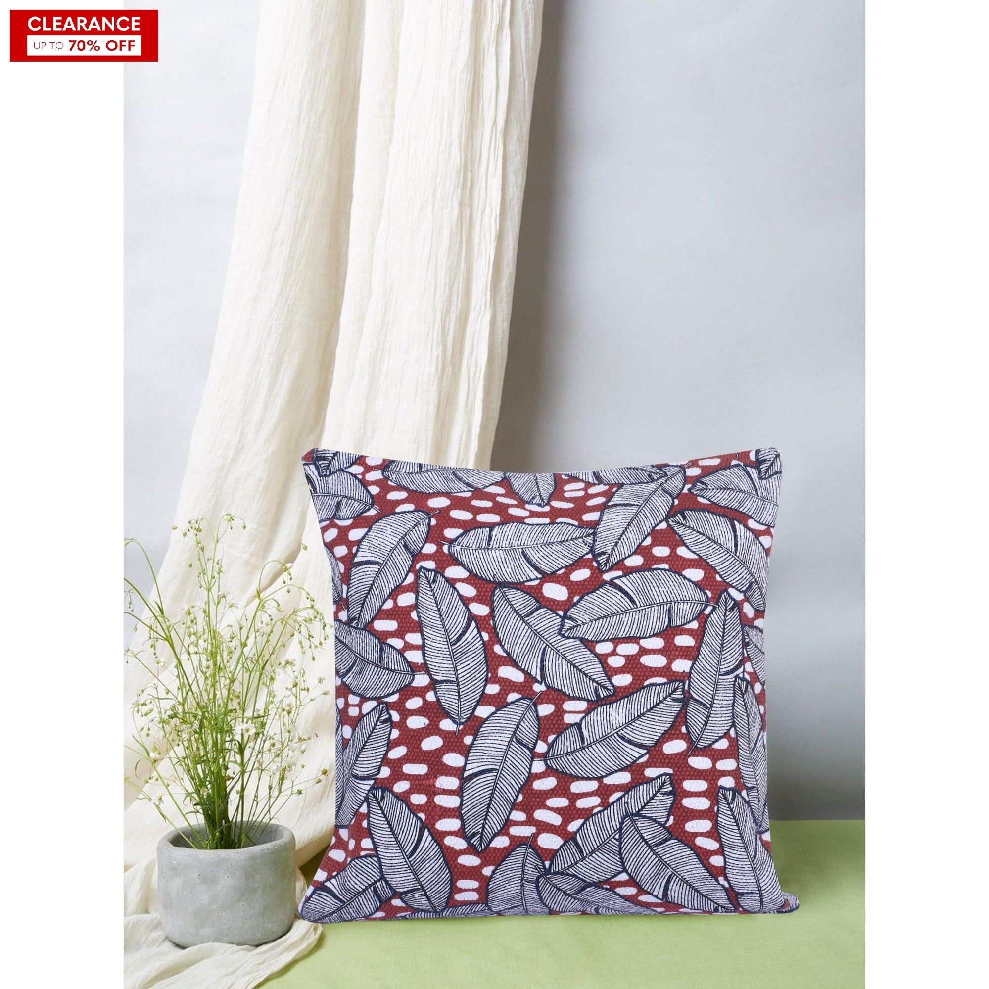 16" Designer Cushion Cover black leaves-16 x 16 inches