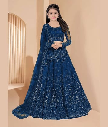Keyura Net Lehenga Choli Set For Girls ( Pack of 1 , Blue )