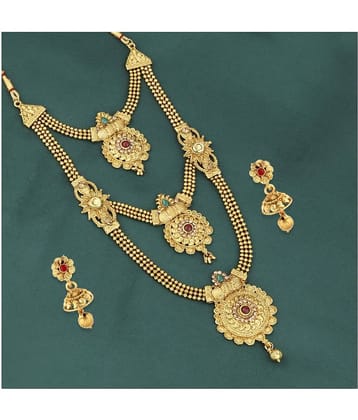 Silver Shine Alloy Golden Choker Traditional Gold Plated Necklaces Set