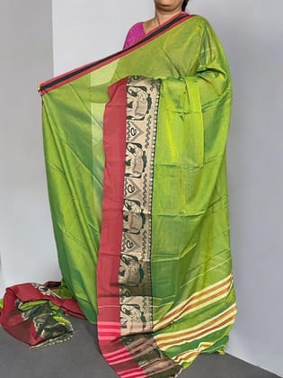PURE NARAYANPET COTTON PARROT GREEN SARI