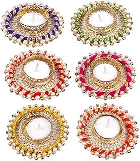 Prapti Handicrafts Handmade Tealight Candle Holders for Diwali Decoration,Home Decor Gifts Items/Diya for Home Office Pooja,Durga Puja Gift Sets (Multi Ring Big, Pack of 6)