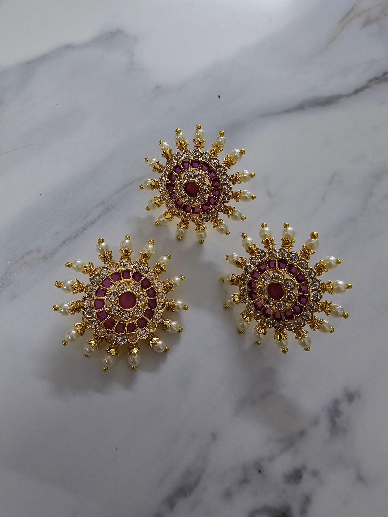 Imperial Radiance Golden Locket Set-Red-White / Gold Plated / Free Size
