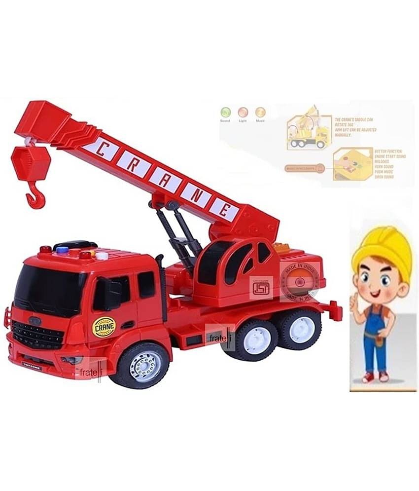 FRATELLI Big Size Pull and Push Vehicle Crane Toy(RED) for Kids, Friction Power Toy Trucks for 3 TO 10 Years Old Boys and Girls