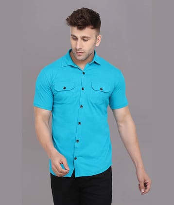 Tfurnish Cotton Blend Regular Fit Solids Half Sleeves Men's Casual Shirt - Turquoise ( Pack of 1 )