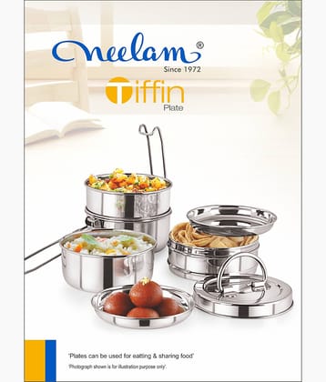 Neelam Tiffin Plate 7x3 Stainless Steel Lunch Box 3 Container (Pack of 1)