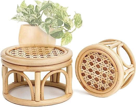 Boho Rattan Wicker Riser Plant Stand Indoor | 7.0" & 5.5"