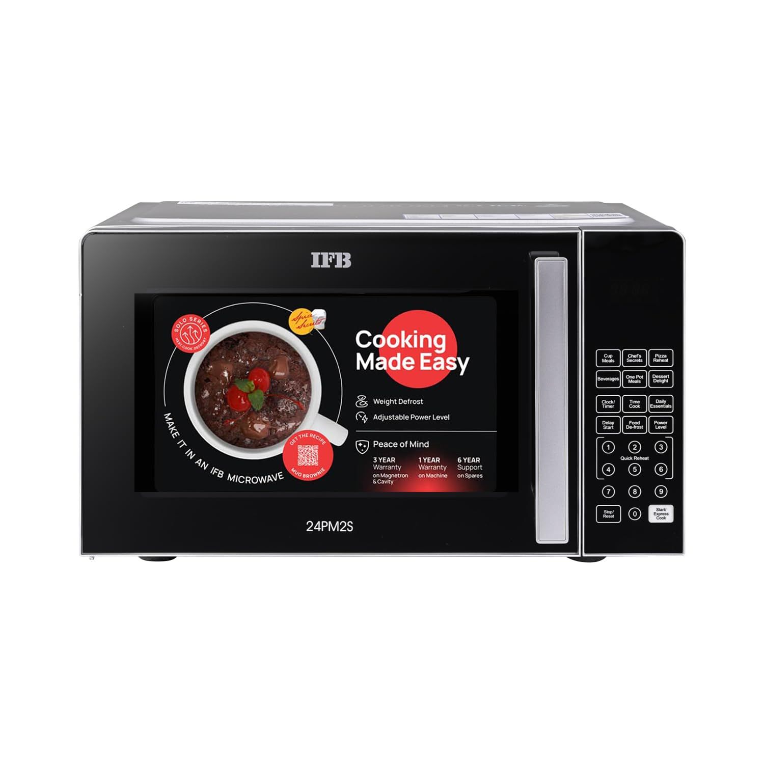 IFB 24L Solo Microwave Oven with 69 Auto Cook Menus (24PM2S, Silver, Mug Recipes, Steam Clean, Auto Reheat, Preset Timer, Power Save, Child Safety Lock, 10 Power Levels) IFB 24L Solo Microwave Oven with 69 Auto Cook Menus (24PM2S, Silver, Mug Recipes, St