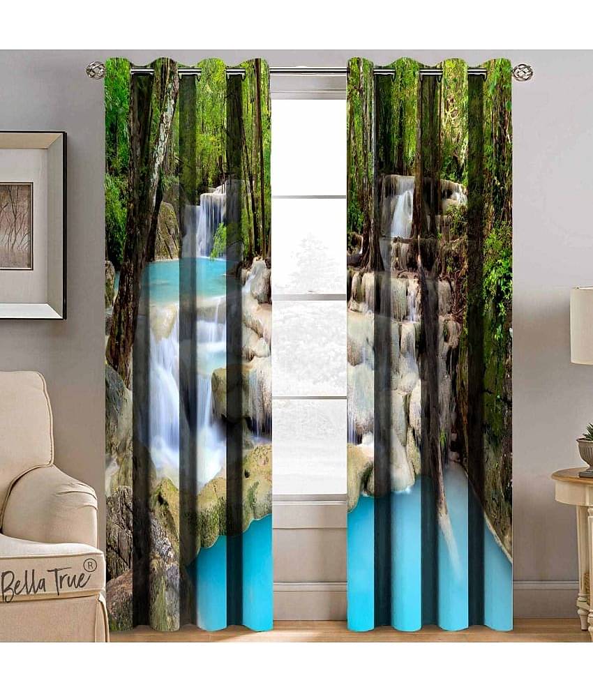 BELLA TRUE Set of 2 Long Door SemiTransparent Eyelet Polyester Multi Color Curtains ( 270 x 113 cm )