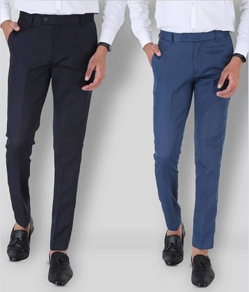 SREY - Navy Blue Polycotton Slim - Fit Men's Chinos ( Pack of 2 )