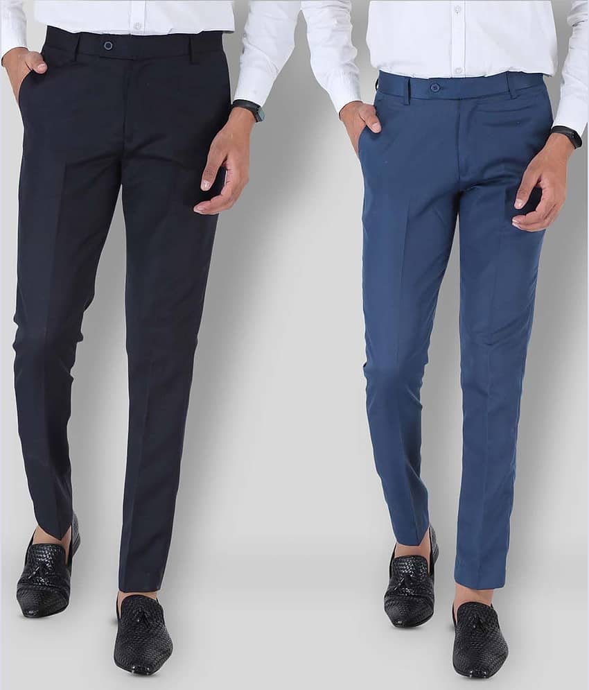 SREY - Navy Blue Polycotton Slim - Fit Men's Chinos ( Pack of 2 )