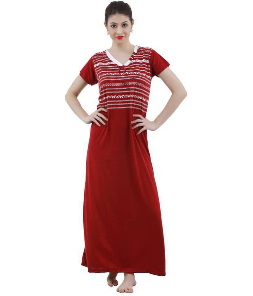 Romaisa Viscose Nighty & Night Gowns - Maroon Single