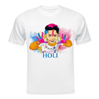 TERA MERA GIFT, Holi Printed T-Shirt, Happy Holi Festival T-Shirt, White Polyester, Reguler Fit, Round Neck, Short Sleeve, Unisex H112