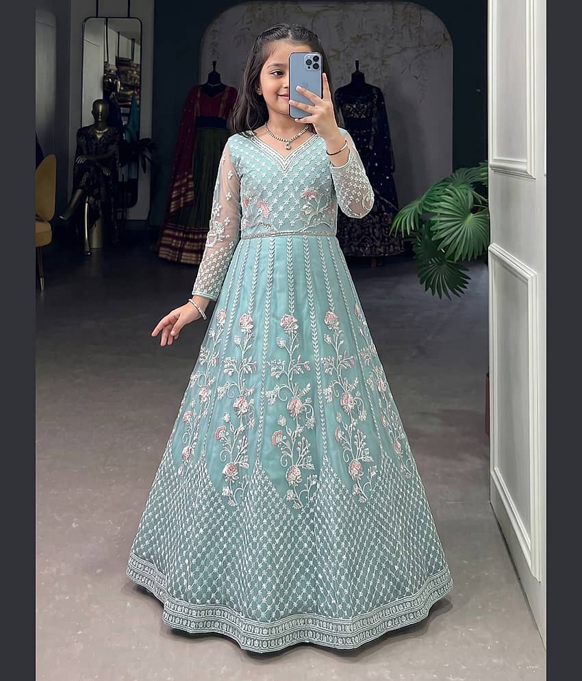 KV Fashion Net Gown For Girls ( Pack of 1 , Mint )