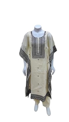 Off- White Chanderi Cotton Kaftan Set