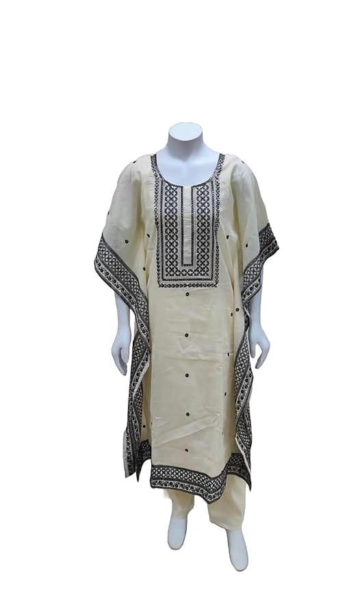 Off- White Chanderi Cotton Kaftan Set