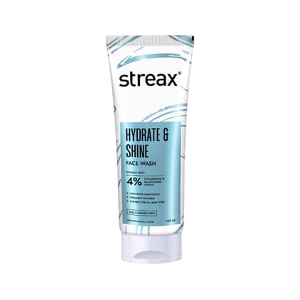 Streax Hydrate & Shine Skin Hydrating Face Wash Cleanser, 100 ml | 4% Hyaluronic & Glutathione Serum Complex | Instant Glow, Glass Skin Finish | For Man & Woman | Sulphate & Paraben Free | Dry, Normal & Sensitive Skin | Face Wash for Dry Skin Streax Hydr
