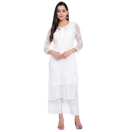 MRS RIGHT CHIKANKARI WHITE GEORGETTE KURTI