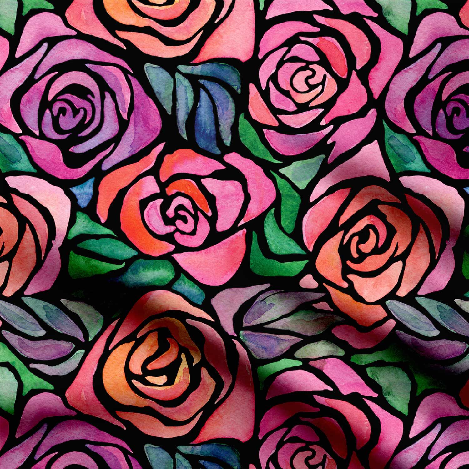 hand drawing mixed colours roses Print Fabric-Cotton