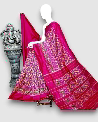 Designer Pochampally Ikat Silk Pink Patola Sari
