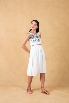 White Embroidered Dress With Tie Ups-L