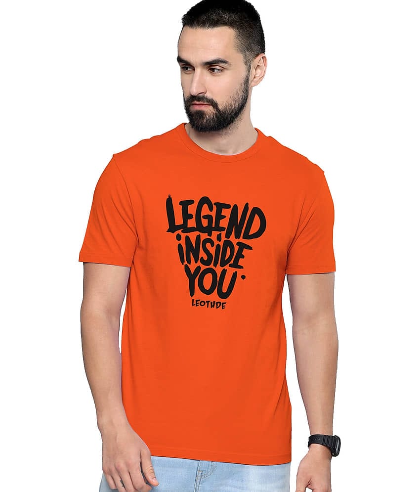 Leotude Pack of 1 Polyester Regular Fit Men's T-Shirt ( Orange )