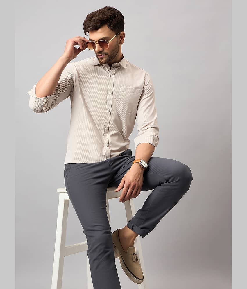 Club York Cotton Blend Regular Fit Striped Full Sleeves Men's Casual Shirt - Beige ( Pack of 1 )