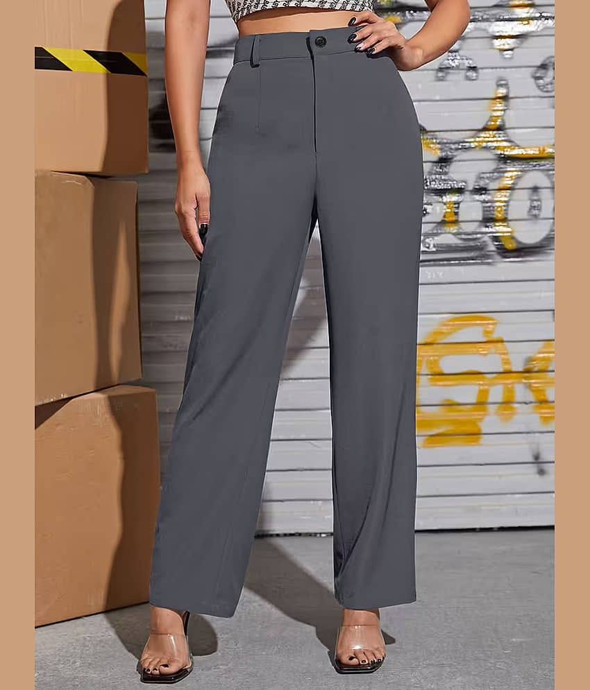 MISS MEBINO Women Polyester Casual Trousers ( Dark Grey )