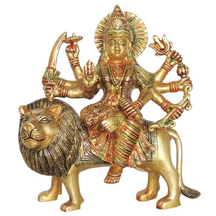 Brass Durga Ji Decorative Idol - Premium Handcrafted Religious Statue, Height : 9 Inch (BSMAS937 V)