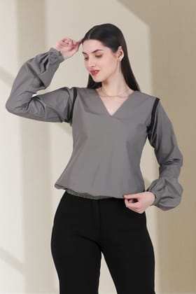 Puff Perfection, Long Sleeves Top, Gray-XS