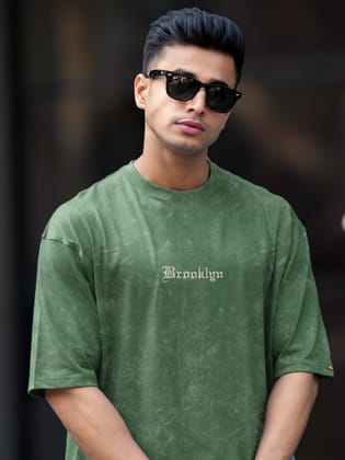 Brooklyn Acid Wash Hunter Green Half Sleeve T-Shirt-S