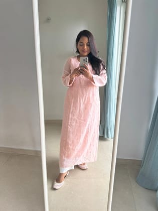 Kota Soft Cotton Chikankari Kurti - Pale Pink-Pale Pink / cotton / S