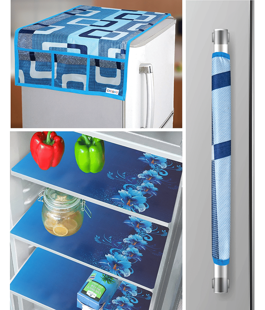 Crosmo Polyester Floral Printed Fridge Mat & Cover ( 64 18 ) Pack of 5 - Multicolor