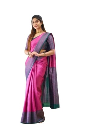Women's Soft Lichi Silk Printed Saree With Unstitched Blouse 5.5Mtr (Pink)-PID63632