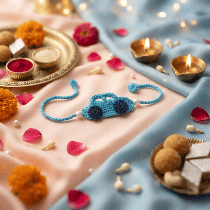 Sakha Handcrafted Blue Crochet Car Rakhi Pack of 1
