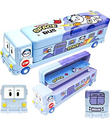 FSN School Bus Pencil Box Boys - Compass Box with Wheel / Stylish School Bus Geometry Box for Boys / Car Pencil Box Set Bus Toys for Kids 3+ Years /Kids Geometry Box/ Pen Box