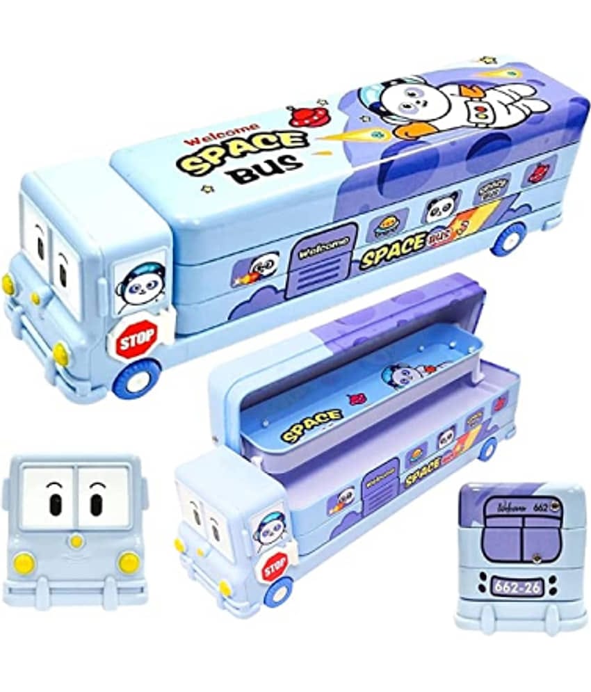 FSN School Bus Pencil Box Boys - Compass Box with Wheel / Stylish School Bus Geometry Box for Boys / Car Pencil Box Set Bus Toys for Kids 3+ Years /Kids Geometry Box/ Pen Box