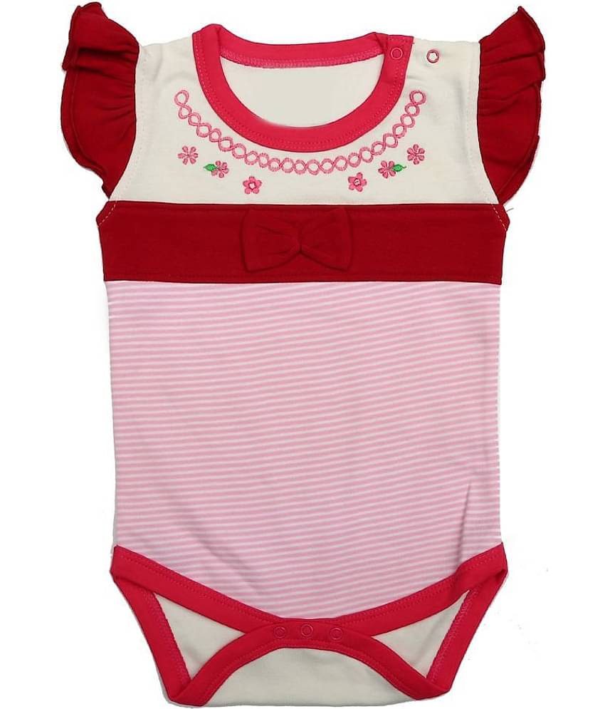 Kaboos White and Pink Colour Cotton Bodysuit for Babies