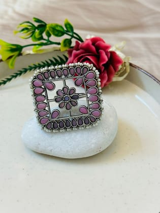 Smitam Jewels Lavender Bliss Adjustable Ring Monalisa Stone Pearl Accent Statement Ring