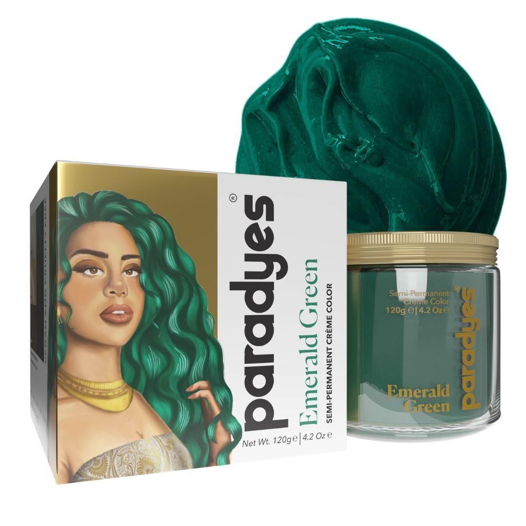Paradyes Semi-Permanent Emerald Green Hair Colour | Conditioner-Based DIY Colour | For Colour Refresh | Best on Pre-Lightened Hair | 120g Paradyes Semi-Permanent Emerald Green Hair Colour | Conditioner-Based DIY Colour | For Colour Refresh | Best on Pre-