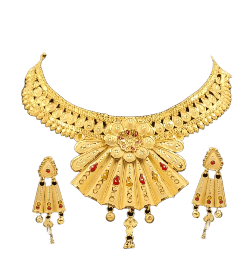 One-Gram Gold-Plated Choker Necklace Set with Unique Design