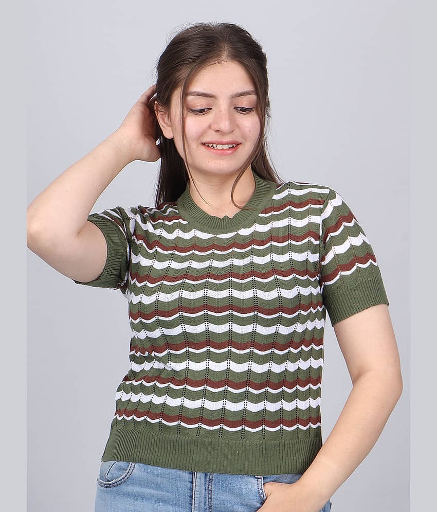 FEVERFEW Olive Cotton Blend Women's Regular Top ( Pack of 1 )