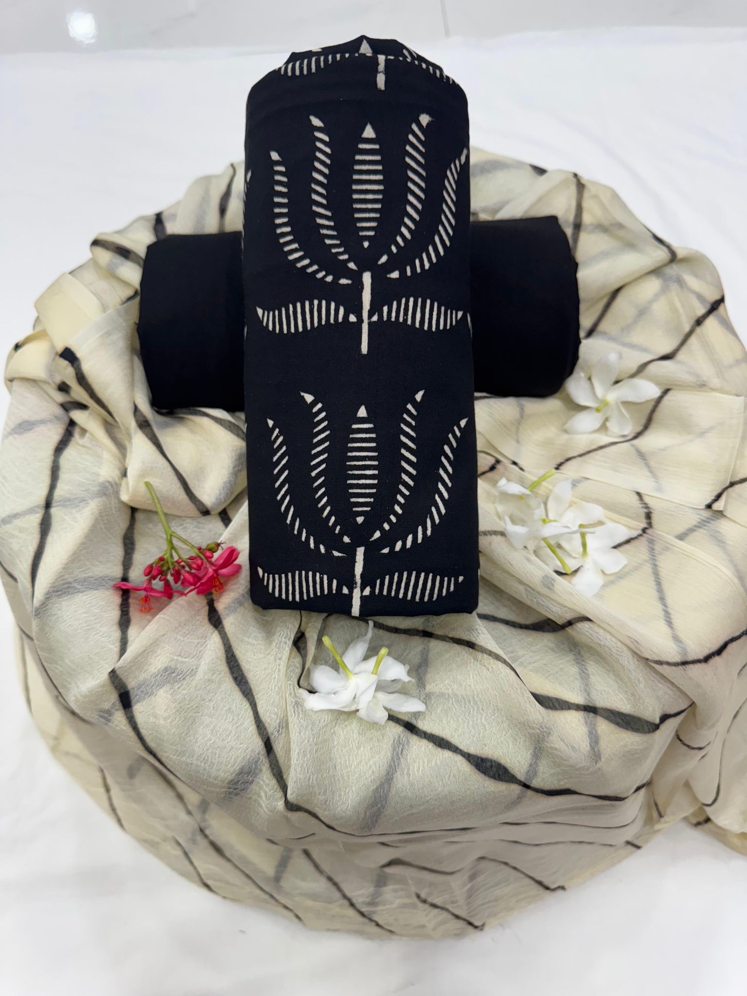 Cotton Suit With Chiffon Suit