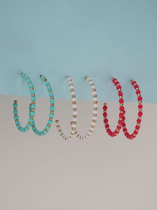 3 pair tricolor beaded hoop Earring