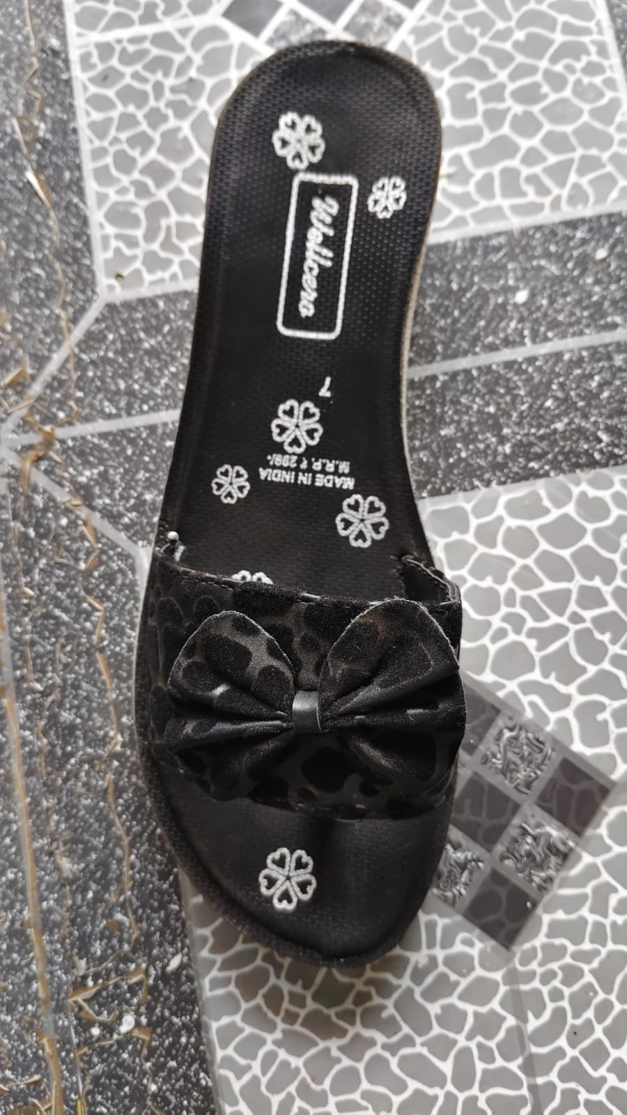 Womens Black Bow Flat Slipper